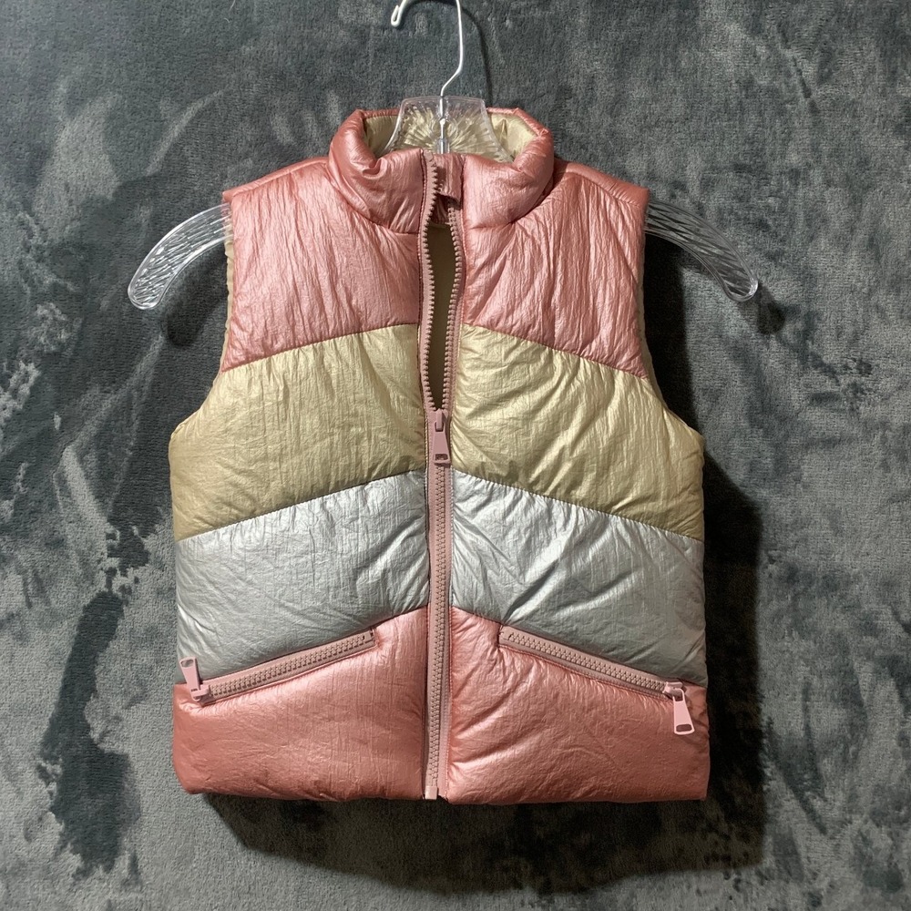 Tucker + Tate Girls' Puffer Vest Size 4 Metallic Colorblock Pink Gold Silver